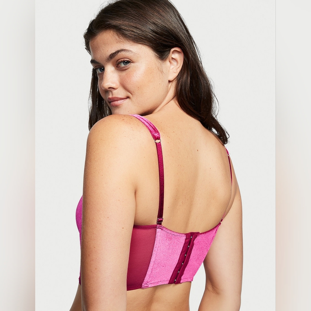 Victoria Secret Unlined Lace-Up Velvet Corset Top - Picture 3 of 6